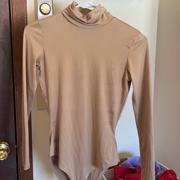 Pink Lily Tops - Tan Long Sleeve Bodysuit